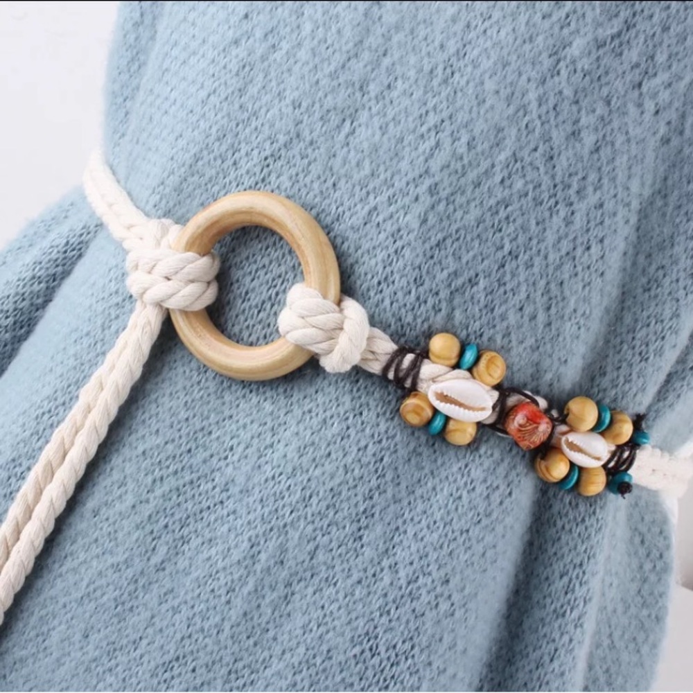 woven braided knitted cotton  rope belts circular ring buckle thin belt knot - Picture 4 of 5